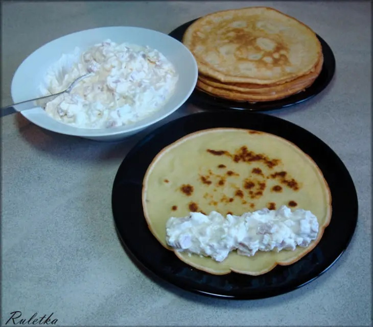 Блинчики с ветчиной и сырной корочкой.: шаг 10