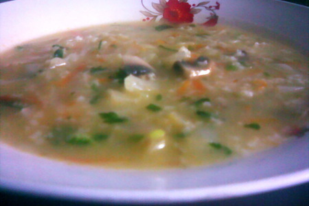 Густой постный  суп с рисом, капустой и шампиньонами: шаг 4
