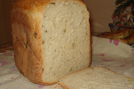 Хлеб для хлебопечки ( с зелеными оливками,маринованым перчиком,и травками пряными): шаг 3