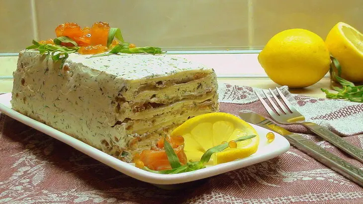 Холодная рыбная лазанья с икрой, творогом и зеленью.: шаг 11