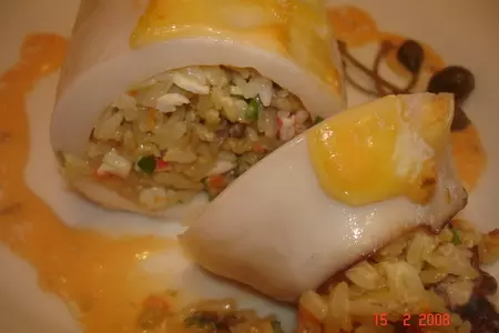 Кальмары с грибами, крабами и сливочным сыром: шаг 8
