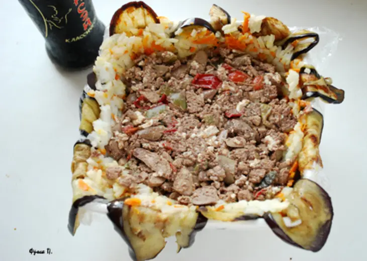 Закуска из баклажанов, риса и куриной печени "блиндаж": шаг 12