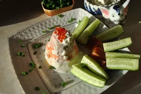 Башенки из форели с яйцом, кремом и икрой: шаг 7