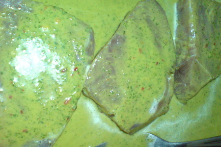Маринованный тунец с фланом из зелёного горошка: шаг 3