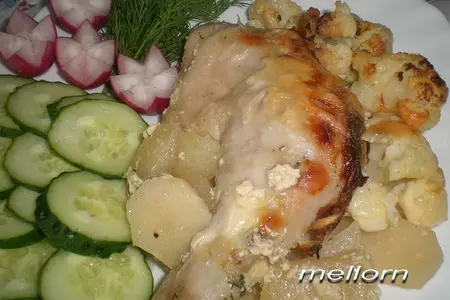 Курочка под сливками с картофелем и цветной капустой: шаг 7