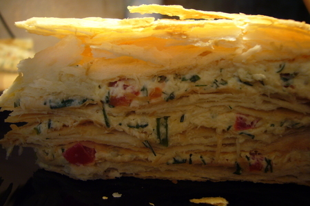 Закусочный пирог  с творожным сыром, сметаной и зеленью.: шаг 1