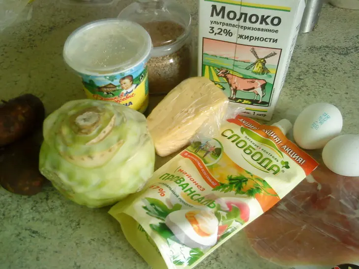 Запеканка нежная с кольраби и хамоном :) дуэль: шаг 1