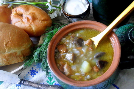 Грибной суп с перловкой и шкварками "мишин суп": шаг 12