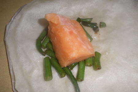 Ресторан на диване 8. лосось с зеленой фасолью в  хрустящем конверте с вареньем из помидоров-шерри: шаг 2