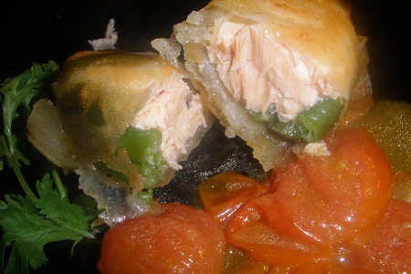 Ресторан на диване 8. лосось с зеленой фасолью в  хрустящем конверте с вареньем из помидоров-шерри: шаг 5