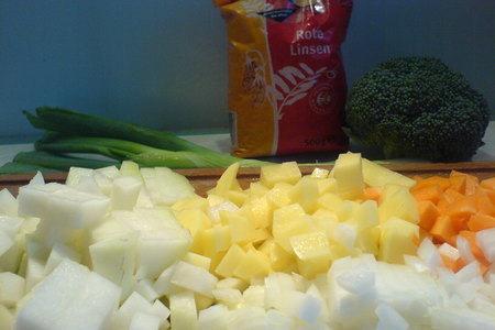 Густой овощной  суп с красной чечевицей: шаг 2
