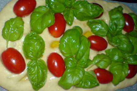 Фокачча с помидорками и базиликом  &amp;фокачча с красным луком и козьим сыром: шаг 4