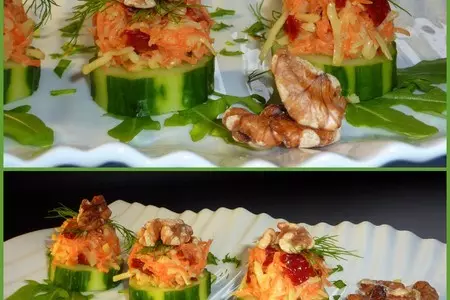 Канапе-закуска из моркови с сыром, вяленными помидорами и орехами...: шаг 2
