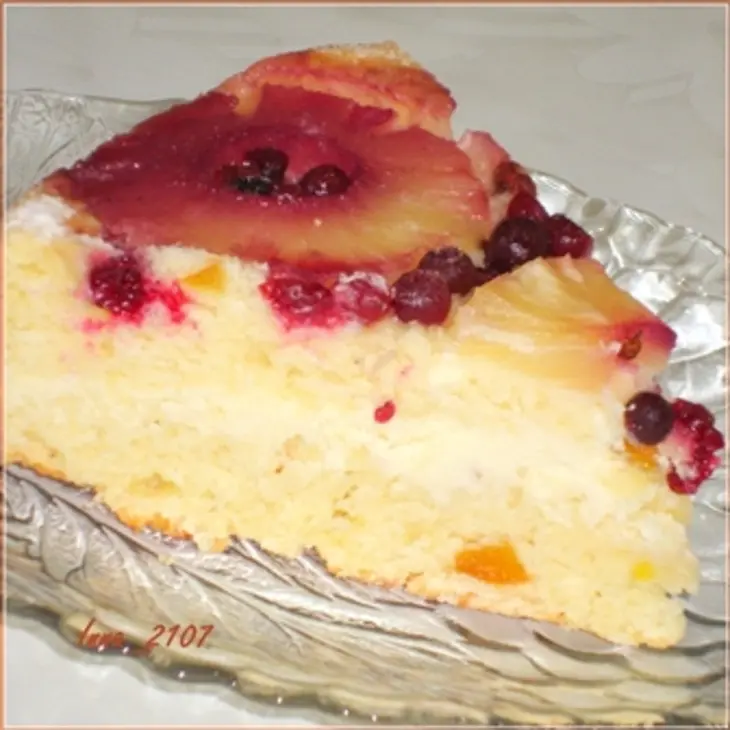 Творожный перевернутый кекс-бисквит с кремом   и  ананасами: шаг 6