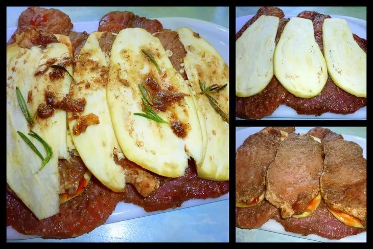 Рулет слойный из 2-х видов мяса с баклажаном: шаг 2
