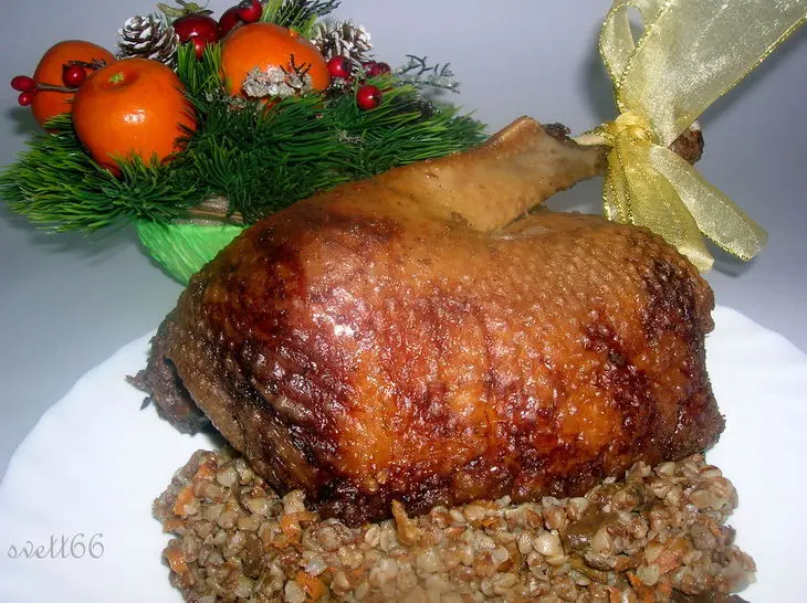 Гусь рождественский с гречкой и белыми грибами: шаг 14