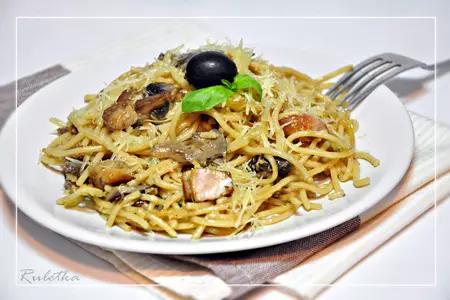 Spaghetti tetrazzini. паста, запечённая с курицей и грибами.: шаг 12