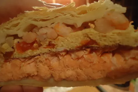 Куриное рагу под сырным соусом, пирог с семгой и креветками и грибные оладьи со сливочным сыром!: шаг 9