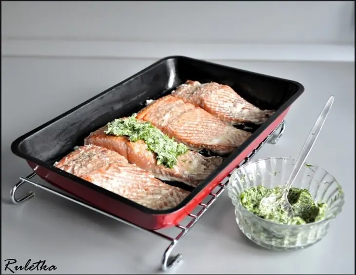Красная рыба с укропным маслом и апельсиновым фенхелем.: шаг 5