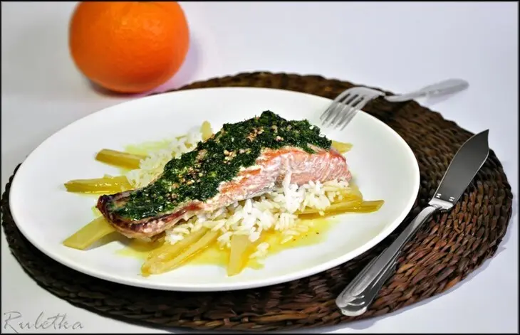 Красная рыба с укропным маслом и апельсиновым фенхелем.: шаг 10