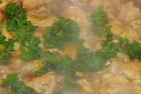Oyakodon 親子丼 яичница с курицей в кипящем соусе дамбури.: шаг 9