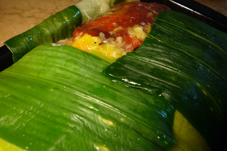 Праздничный террин из красной и белой рыбы с креветками и грилованными овощами.: шаг 5