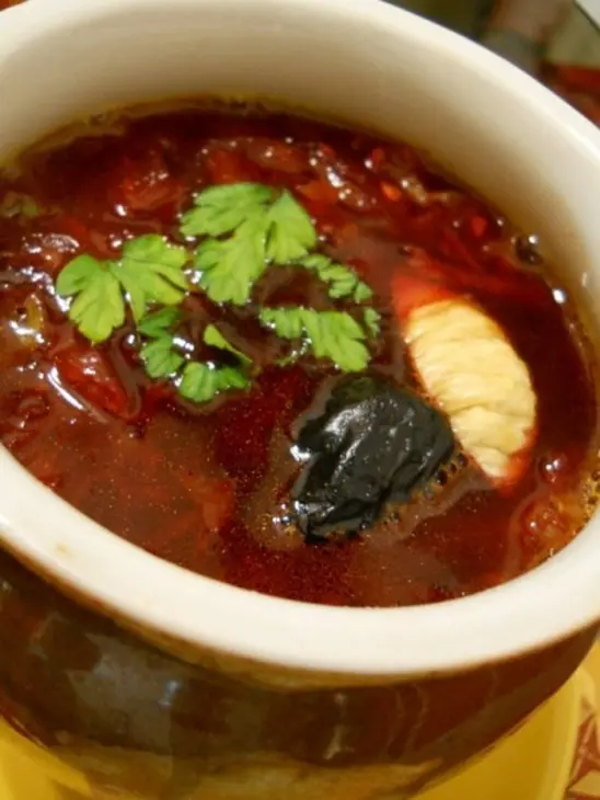 Борщ постный в глиняном горшочке, с  вкусной румяной крышечкой .(дуэль): шаг 4