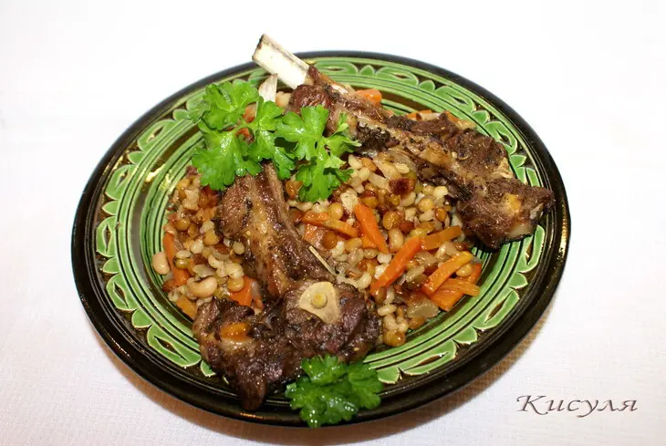 Баранья корейка с гарниром из бобовых и перловки: шаг 8