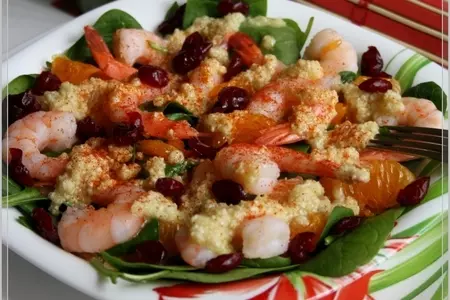 Салат из шпината с грейпфрутом,мандарином и креветками: шаг 3