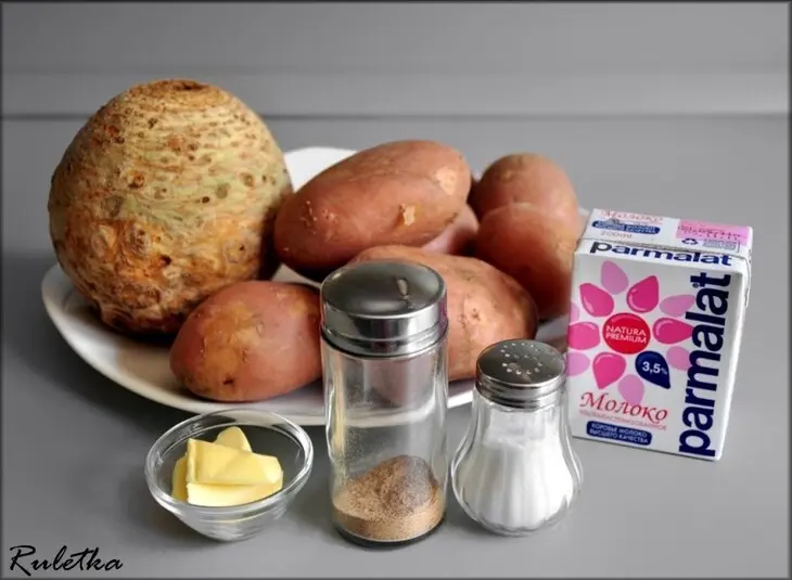 Розмариновые шашлычки из форели с картофельно-сельдереевым пюре и овощным салатом + десерт"трюфель".: шаг 1