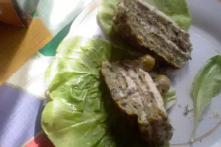 Закусочный торт из кабачков с пастообразным сыром, грибами и зеленью.: шаг 8