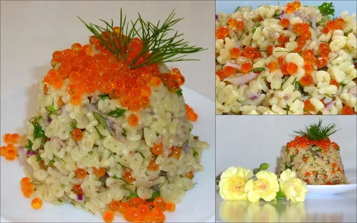 Макаронный салат с красной икрой: шаг 3