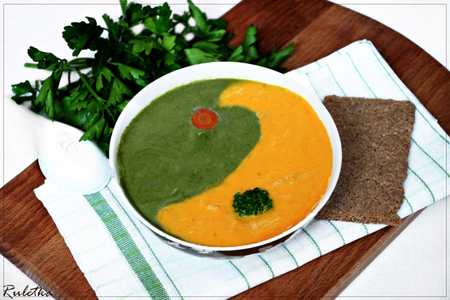 Овощной кремовый суп-дуэт из брокколи и моркови "инь-янь".: шаг 15