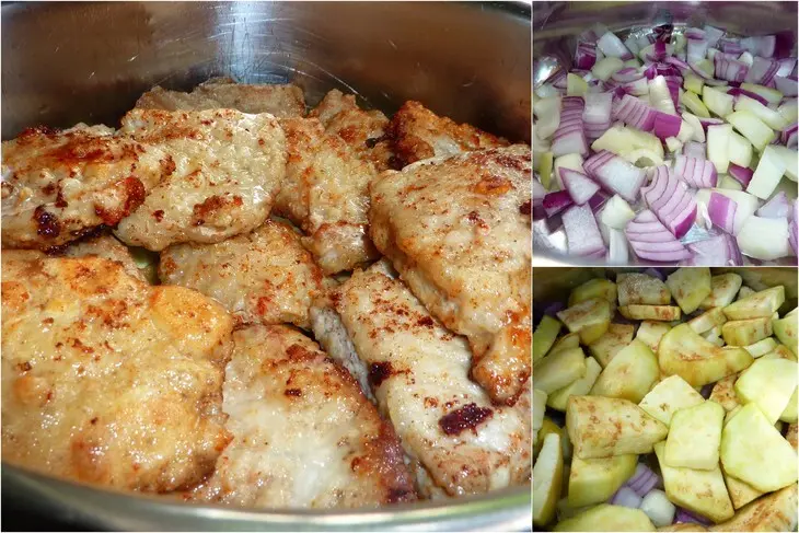 Мясо сочное с луком, баклажаном, с ореховой ноткой: шаг 1