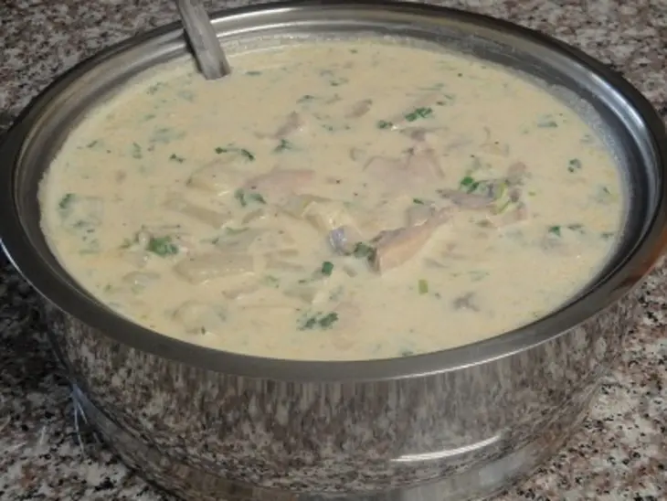 Кремовый суп с копчёной курицей и грибами: шаг 6