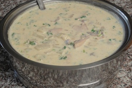 Кремовый суп с копчёной курицей и грибами: шаг 6