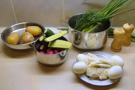Рыбная белая окрошка. летний суп.: шаг 5