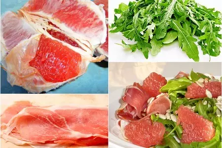 Салат с грейпфрутом, рукколой и пармской ветчиной: шаг 1