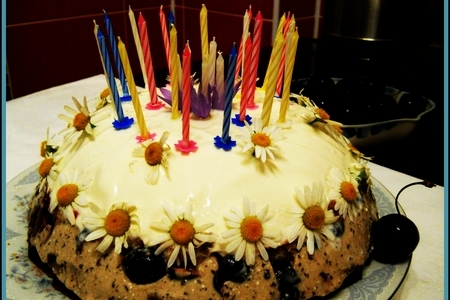 Торт к дню рождения ромашки с ромашками , веселыми вишнями !!!: шаг 7