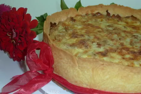 Песочный пирог " ароматный" с лисичками, сыром и луком: шаг 14