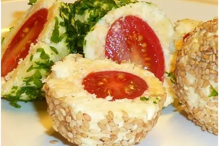 Закуска-шарики с брынзой и помидорками черри: шаг 4