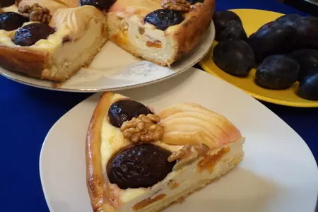 Низкокалорийный творожный пирог  со сливами, яблоками, орехами!.: шаг 5