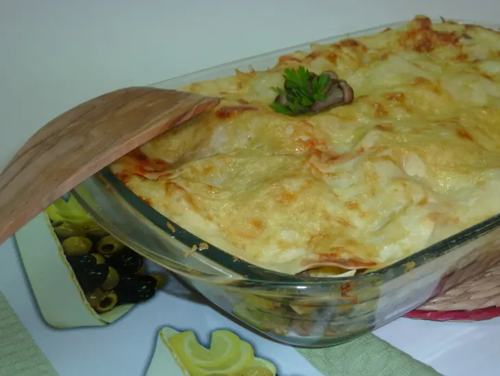 Неклассическая  лазанья с филе индейки, куриной печенью и маринованными опятами: шаг 13