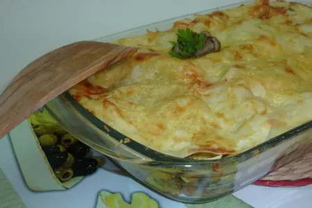 Неклассическая  лазанья с филе индейки, куриной печенью и маринованными опятами: шаг 13