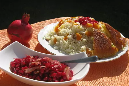 Плов с тыквой , корочкой газмах и гранатовым "соусом" ( бораны плов).: шаг 6