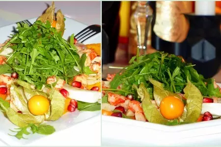 Салат "при свечах"  -  с фенхелем, рукколой, хурмой и раковыми шейками: шаг 3