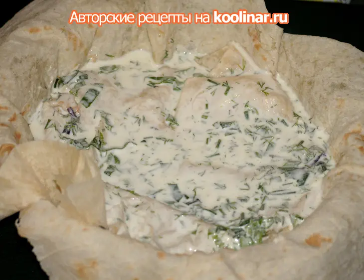 Пирог из лаваша с куриными желудочками и шампиньонами: шаг 6