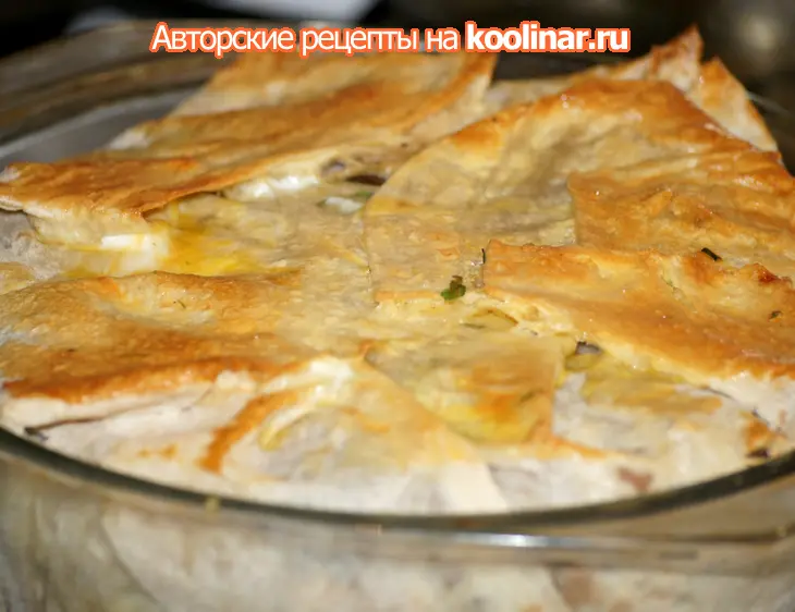 Пирог из лаваша с куриными желудочками и шампиньонами: шаг 8