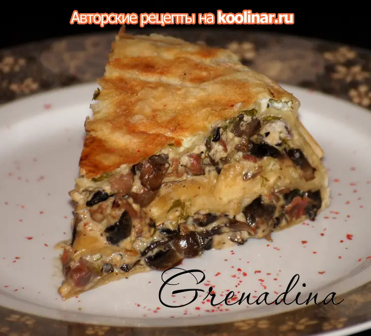 Пирог из лаваша с куриными желудочками и шампиньонами: шаг 10