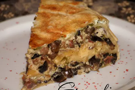 Пирог из лаваша с куриными желудочками и шампиньонами: шаг 10